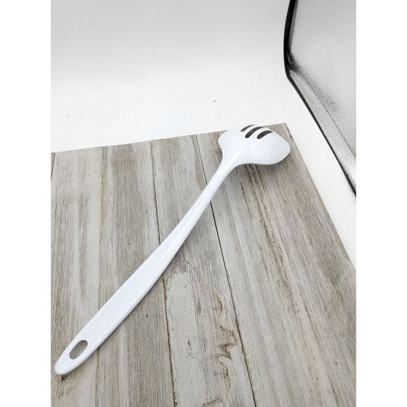Vintage Indonesia White Melamine Ware Slotted Serving Spoon 11 1/2" Kitchen - Picture 4 of 7